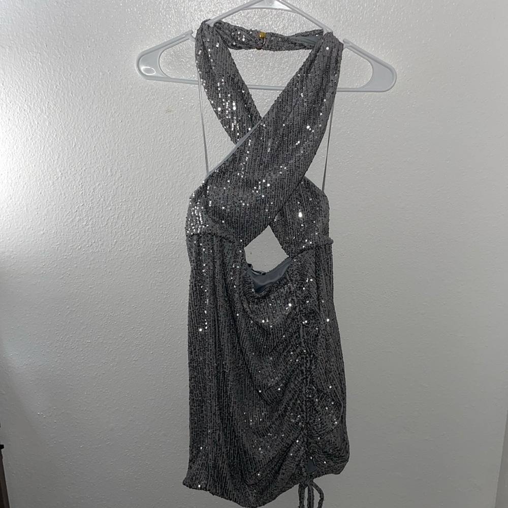Fashion Nova Silver Sequin Mini Dress